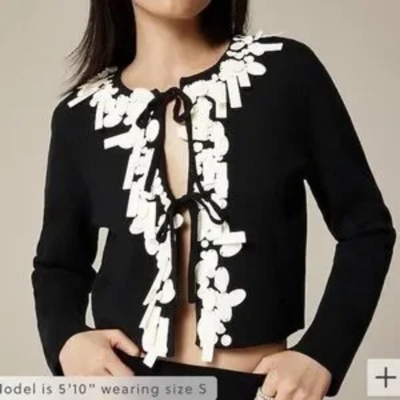 new with tags J crew Sequin tie-front cardigan sweater merino wool medium m NEW - Picture 2 of 6